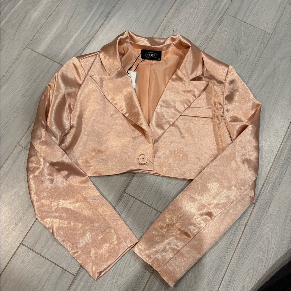 Cider Satin Cropped Blazer in Rose Gold